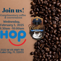 IHOP logo. Coffee with a Cop logo. Picture of coffee beans.