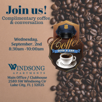 Join Lake City Police for Coffee with a Cop on Wednesday, September 2, from 8:30–10 a.m. at Windsong Apartments.