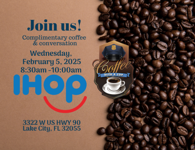 IHOP logo. Coffee with a Cop logo. Picture of coffee beans.